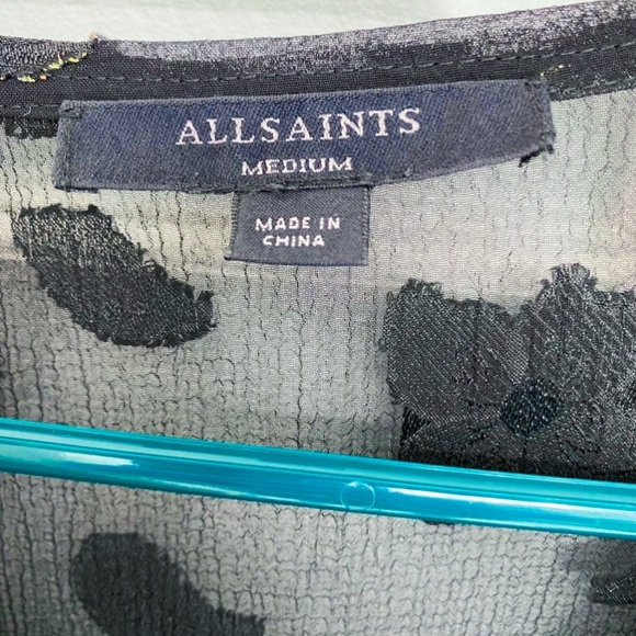 All Saints Black & Gold Embroidered Sheer Dress w/ Slip - Picture 4 of 7